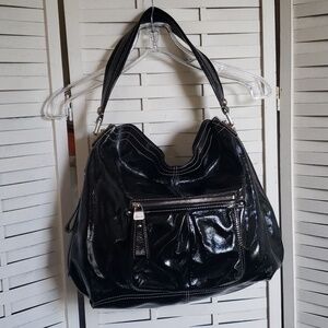 B. Makowsky Chic Black Patent Leather Handbag